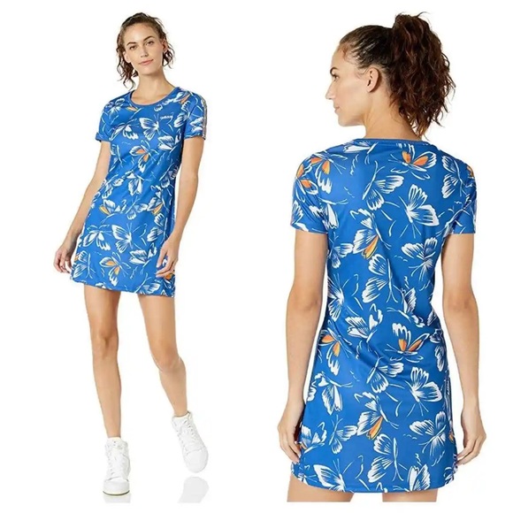 adidas x Farm Rio Butterfly Print Mini Dress Blue Short Sleeves Size Medium - Picture 1 of 10